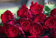 Load image into Gallery viewer, Bouquet of red roses with 'Rose Oud' text in the corner -fresh rose oUD blend - smells like Dubai 
